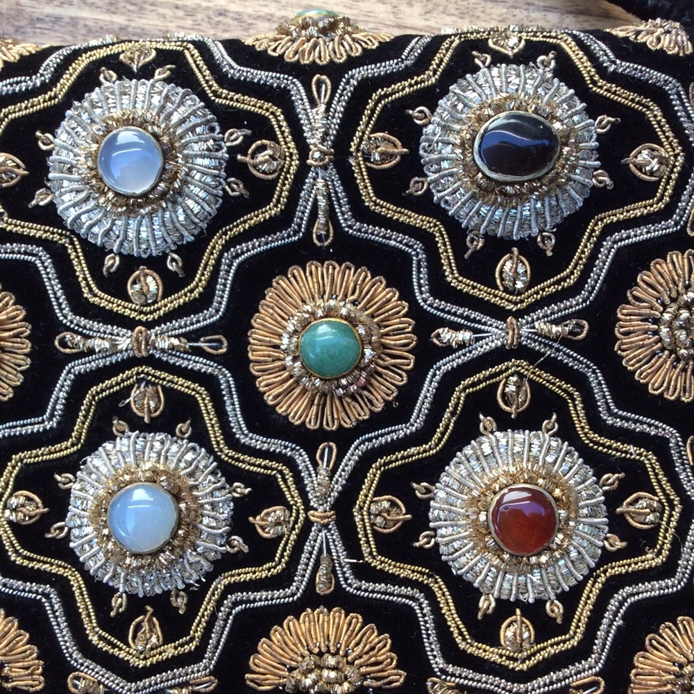 Vintage Kane M Authentic Stones Embroidered Clutch Wristlet Bag Luxury Purse - Picture 2 of 8